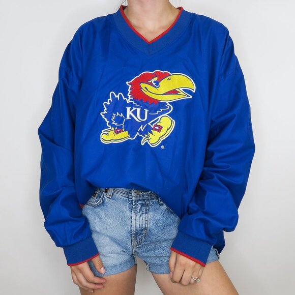 Campus Specialties Embroidered KU Jayhawks Pullover Windbreaker - Picture 3 of 6